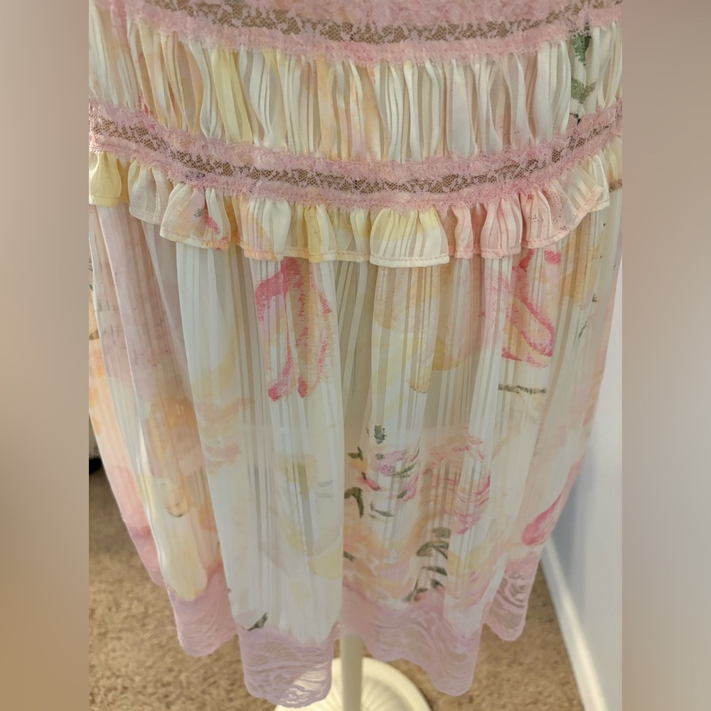 FREE PEOPLE SPRING FLING Mini Dress - Cream and Pink - Picture 3 of 10